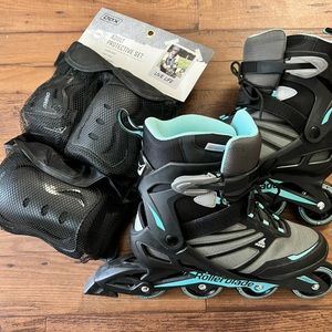 Zenblade Women’s Size W10 Rollerblades and Knee Pads (Size Large)